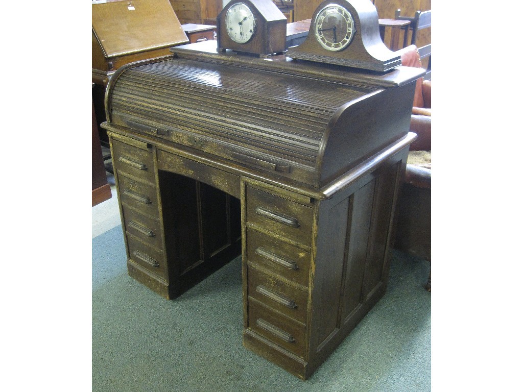 Appraisal: Oak roll top desk key in office