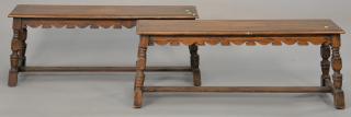 Appraisal: Pair of William and Mary style oak benches ht in