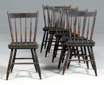 Appraisal: Set of six Masonic Windsor chairs each boldly grain painted