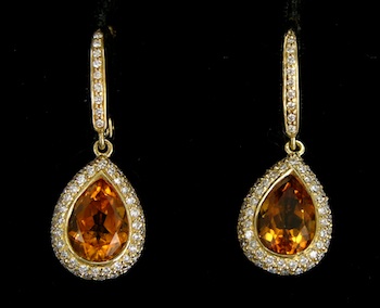 Appraisal: A Pair of Lovely k Diamond and Citrine Lever-back Earrings