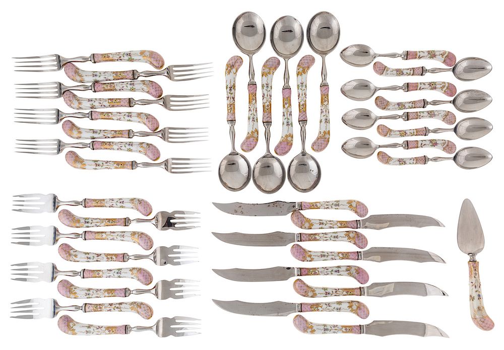 Appraisal: A -PIECE SET OF ENGLISH STEEL AND PORCELAIN 'FLORAINE' FLATWARE