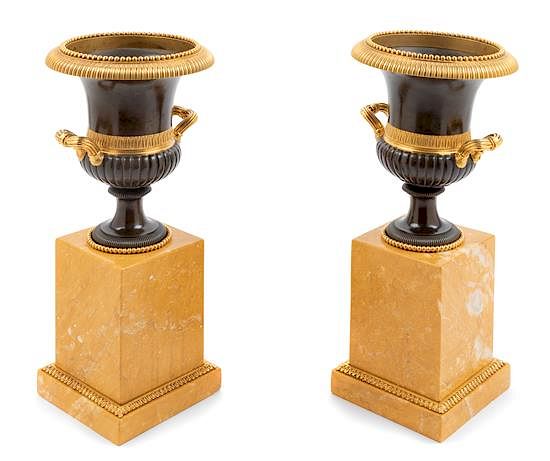 Appraisal: A Pair of Gilt Patinated Bronze and Marble Campagna Urn