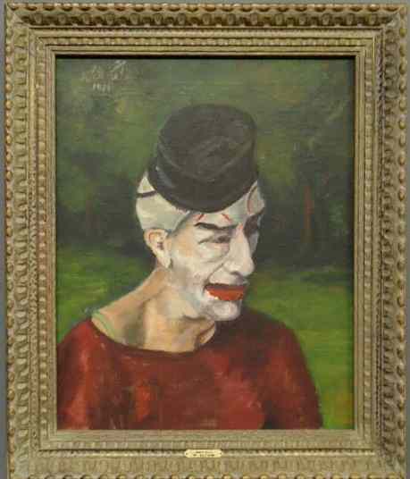 Appraisal: Oil on canvas portrait of a clown wearing a beaver