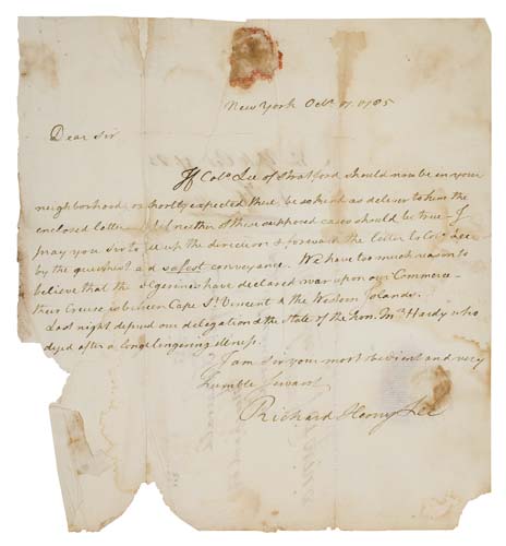 Appraisal: SIGNER LEE RICHARD HENRY Autograph Letter Signed in full as