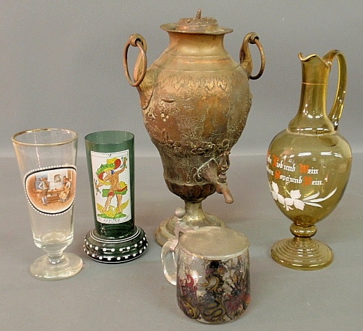 Appraisal: - Four pieces of German enameled glassware including a large