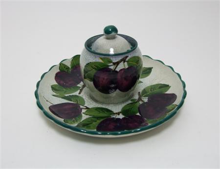 Appraisal: WEMYSS PRINCESS INKSTAND COVER EARLY TH CENTURY decorated with purple