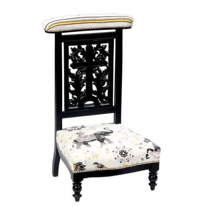 Appraisal: French Ebonized Beech Prie Dieu c the curved upholstered armrest