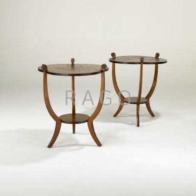 Appraisal: LAMP TABLES Pair of clover leaf shaped tables with inlaid