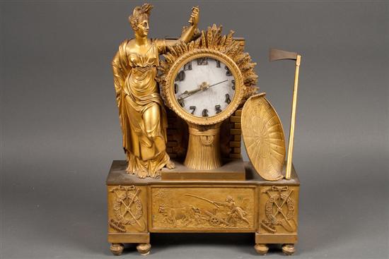 Appraisal: French Empire gilt metal figural mantel clock second quarter- th