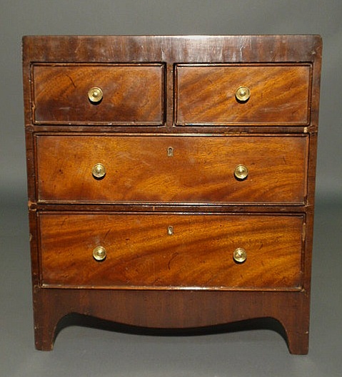 Appraisal: Regency style mahogany miniature three-drawer chest h x w x