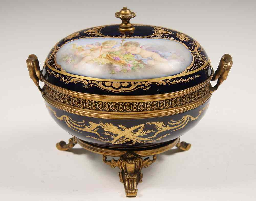 Appraisal: BRONZE MOUNTED SEVRES COMPOTE - Sevres Porcelain Compote with gilt