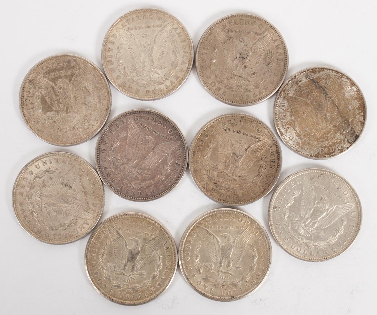 Appraisal: U S Silver Dollars Ten Morgan type seven AU- two