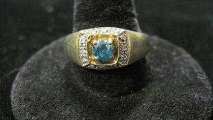 Appraisal: karat yellow gold and 'blue' diamond ringRound cut 'blue' diamond