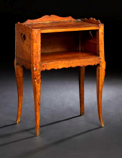 Appraisal: French Provincial Fruitwood Bedside Table late th century the rectangular