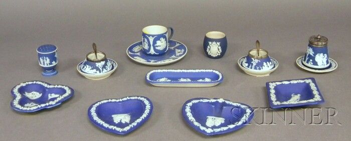 Appraisal: Fourteen Small Wedgwood Dark Blue Jasper Dip Items a pair