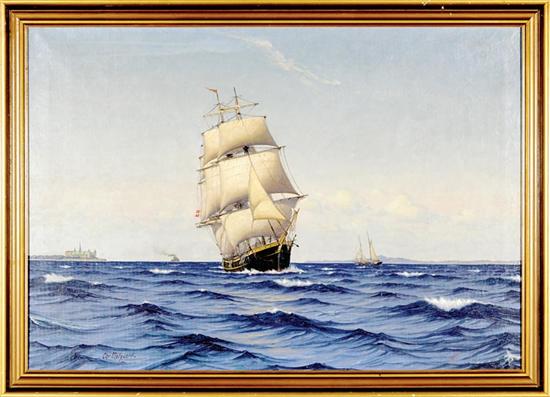 Appraisal: Christian Mollgaard Danish b DANISH VESSEL HEADING OUT oil on