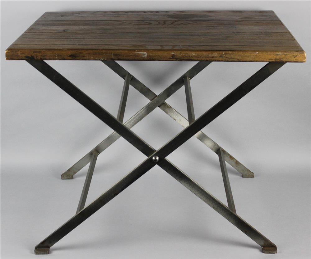 Appraisal: CONTEMPORARY OAK AND STEEL SIDE TABLE having a rectangular board