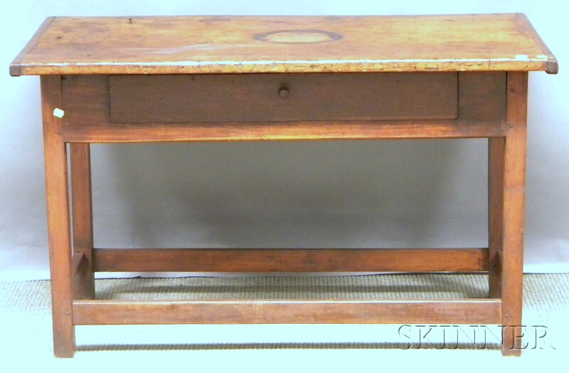 Appraisal: Pine Breadboard-top Maple Table with Drawer stretcher base ht lg