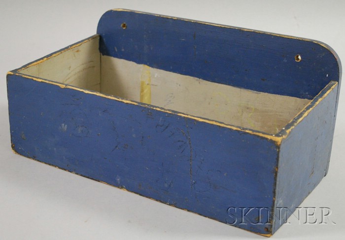 Appraisal: Blue-painted Wooden Wall Candle Box wd in