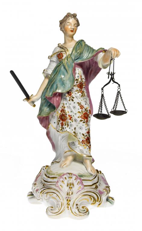 Appraisal: A DERBY FIGURE OF JUSTICE the blind classical woman bearing