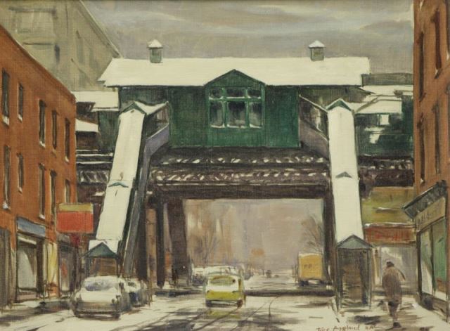 Appraisal: ASPLUND Tore Oil on Artist Board Elevated TrainStation New York