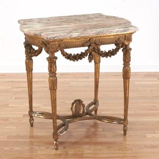 Appraisal: Louis XV giltwood marble top side table Louis XV giltwood