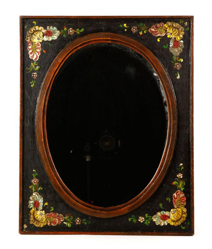 Appraisal: - Hand Painted Framed Mirror Oval mirror in square frame