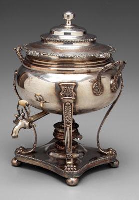 Appraisal: Georgian style hot water urn silver plate ball finial quatrefoil