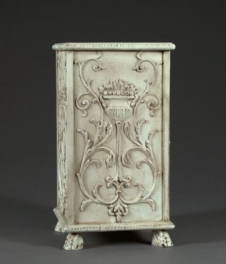 Appraisal: Continental Carved and Antiqued White-Painted Low Pedestal of square section