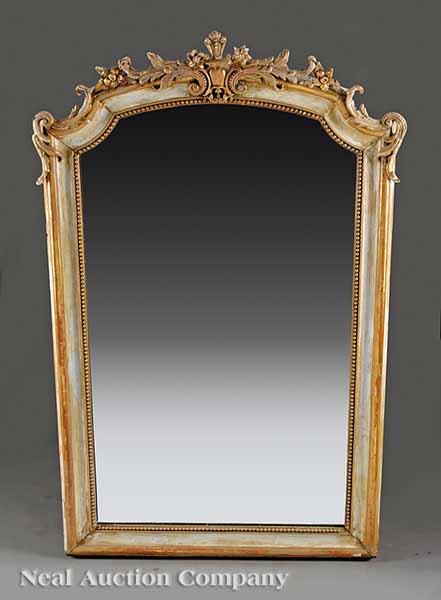 Appraisal: A Louis XVI-Style Painted and Parcel Gilt Overmantel Mirror late