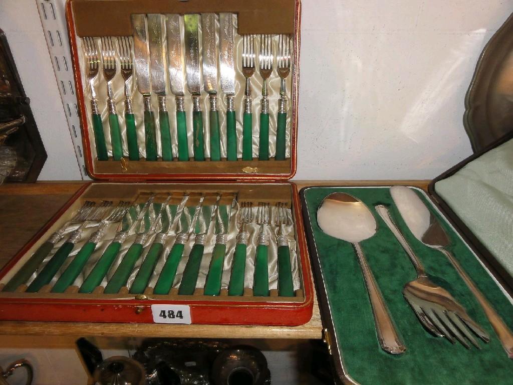 Appraisal: A cased set of early th century silver plated dessert