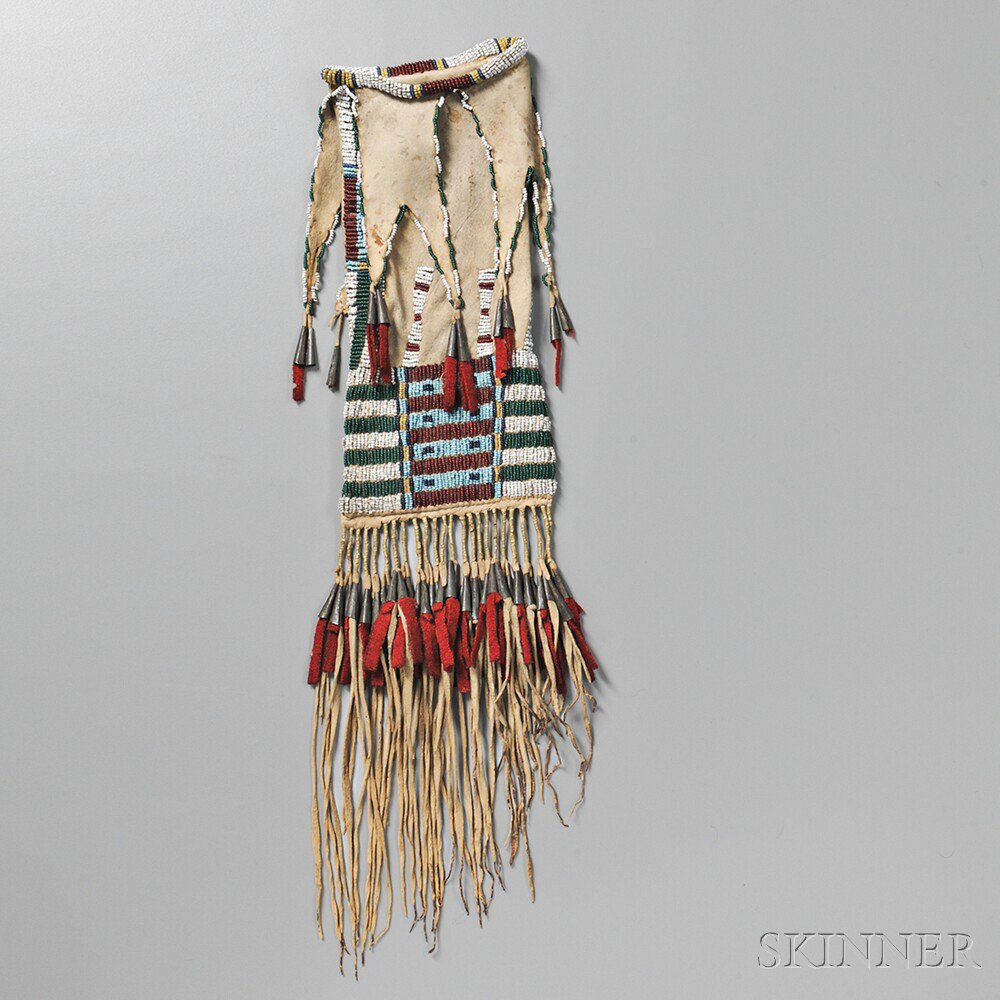 Appraisal: Southern Cheyenne Beaded Hide Pipe Bag c beaded with a