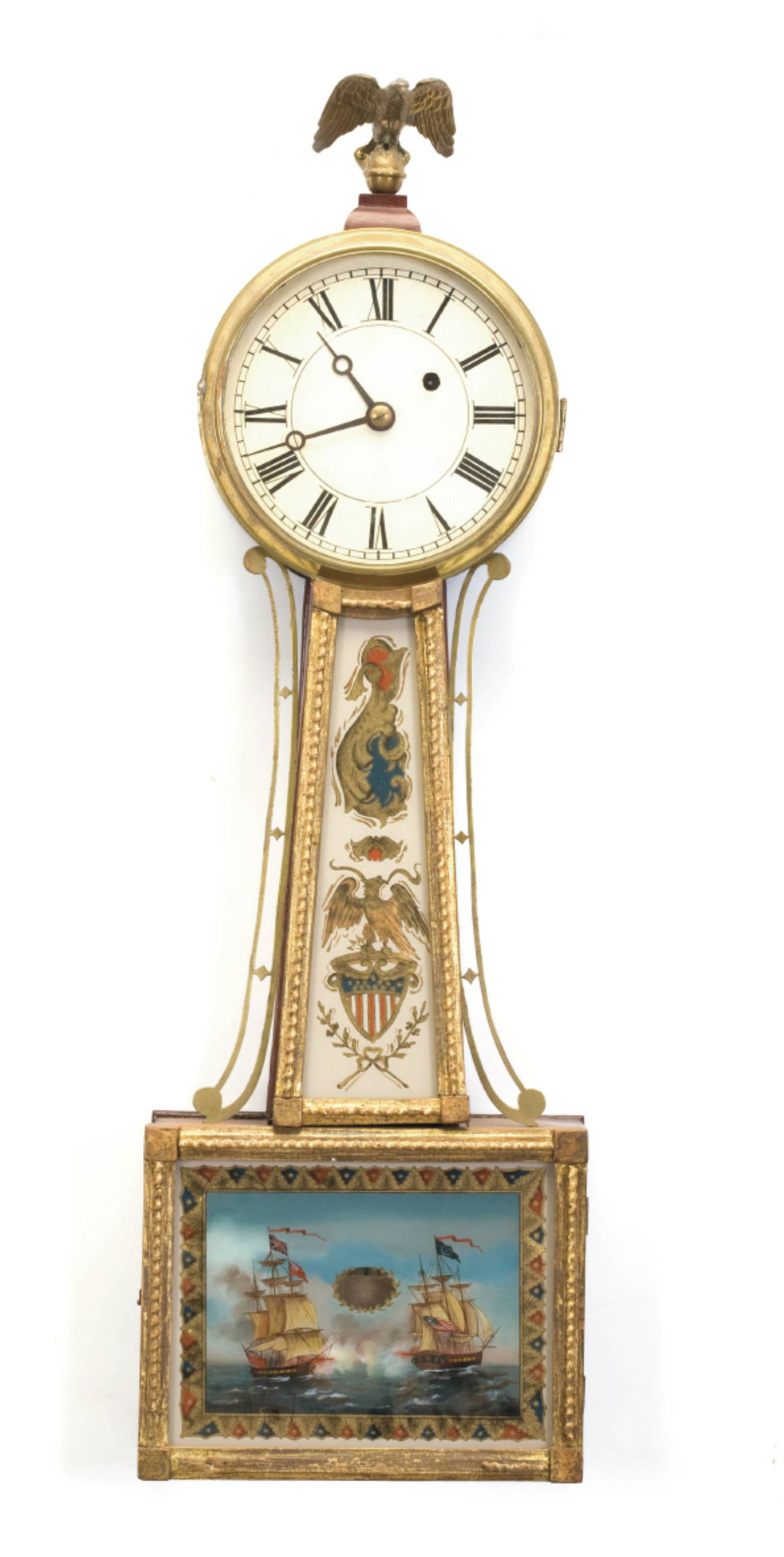 Appraisal: MASSACHUSETTS FEDERAL GILTWOOD AND EGLOMISE BANJO TIMEPIECE The enamel dial