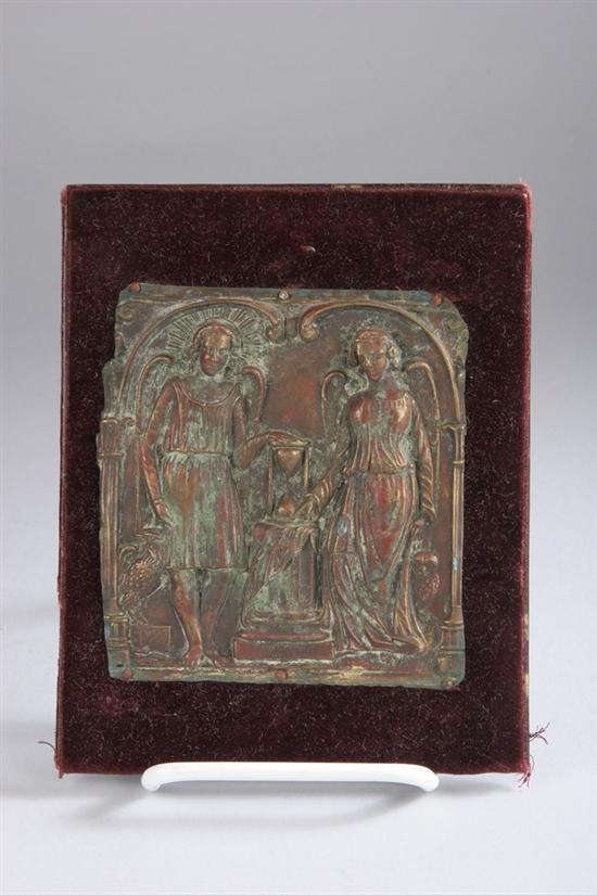 Appraisal: BRONZE PLAQUE FRAGMENT th century Depicting a classical scene -