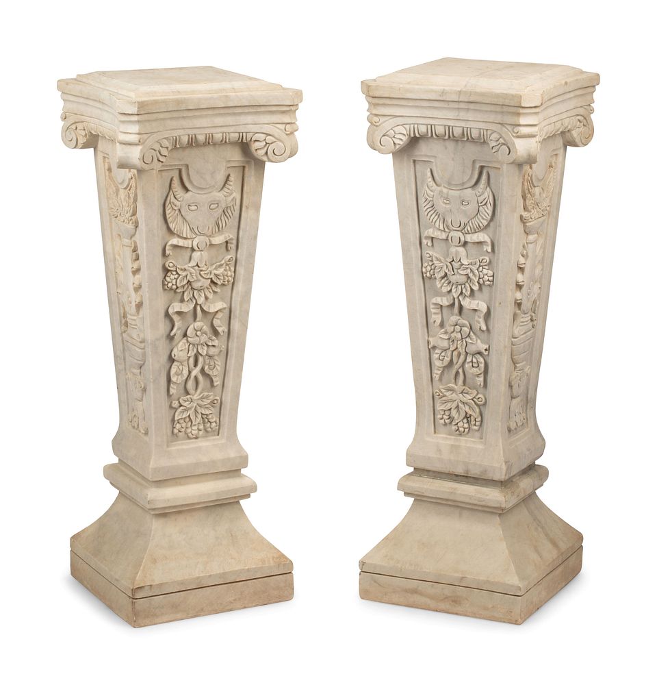 Appraisal: A Pair of Italian Carved Marble Pedestals A Pair of