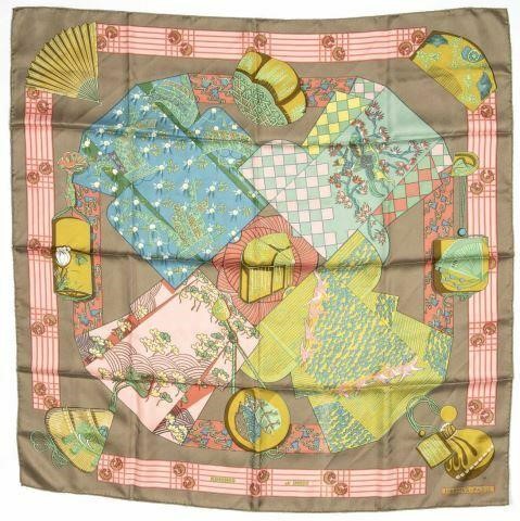 Appraisal: Hermes silk twill scarf Kimonos et Inros pattern original design