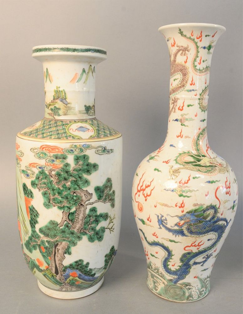 Appraisal: Two Chinese porcelain vases Famille Rose painted five claw dragons