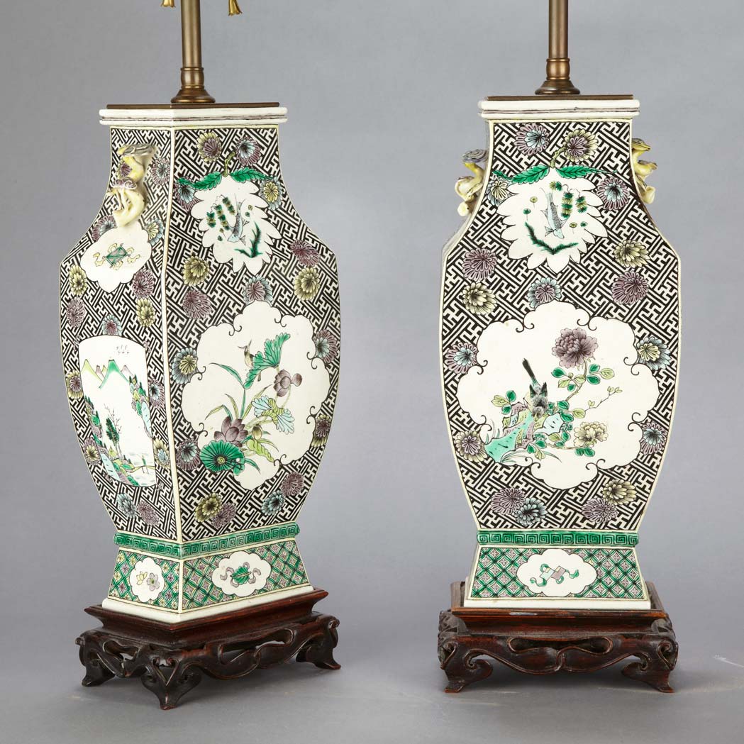 Appraisal: Pair of Chinese Famille Verte Porcelain Vases th Century Each