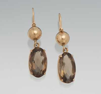 Appraisal: A Pair of Vintage Smoky Topaz Earrings k yellow gold