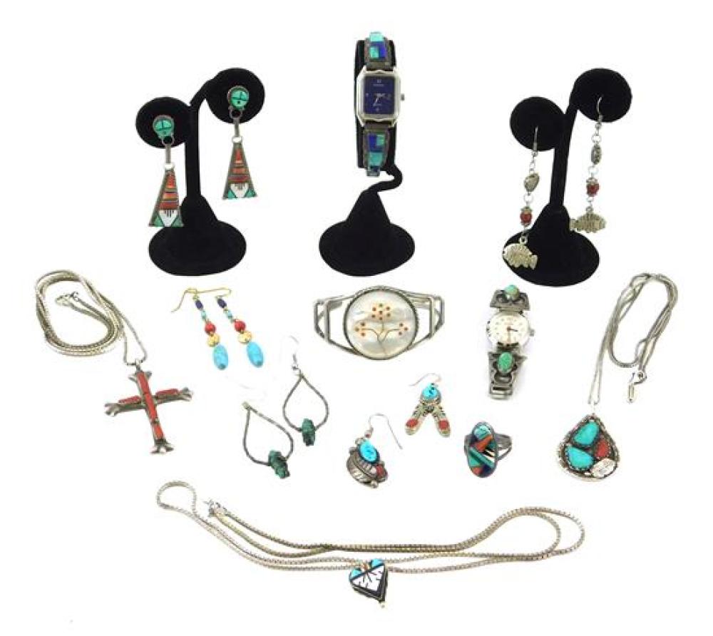 Appraisal: JEWELRY Silver Southwestern style jewelry with semi-precious type inset stones