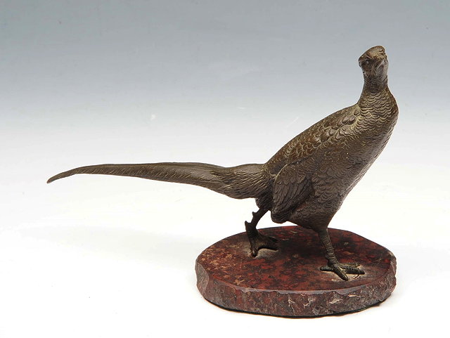 Appraisal: A LATE TH CENTURY BRONZE FIGURE of a pheasant mounted