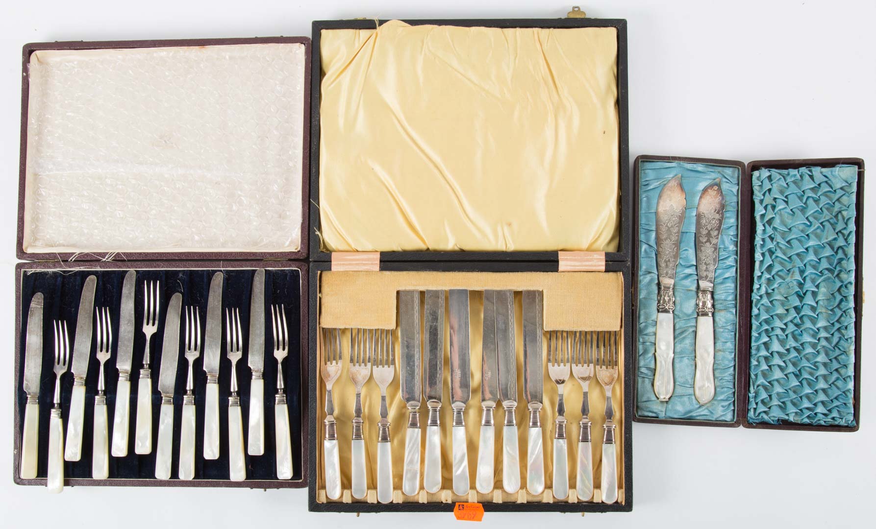 Appraisal: Three cased mother-of-pearl flatware sets