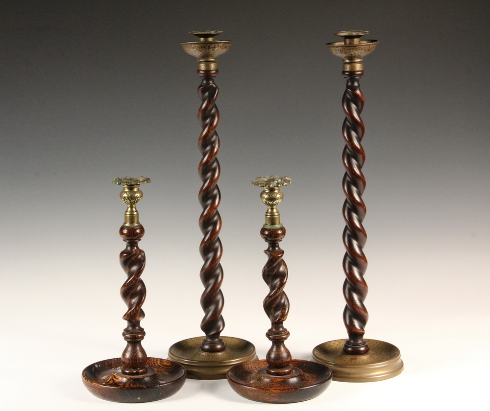 Appraisal: PAIR ENGLISH OAK CANDLESTICKS - Both with spiral stems including