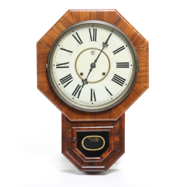 Appraisal: AMERICAN WATERBURY REGULATOR WALL CLOCK Late th century mahogany veneer