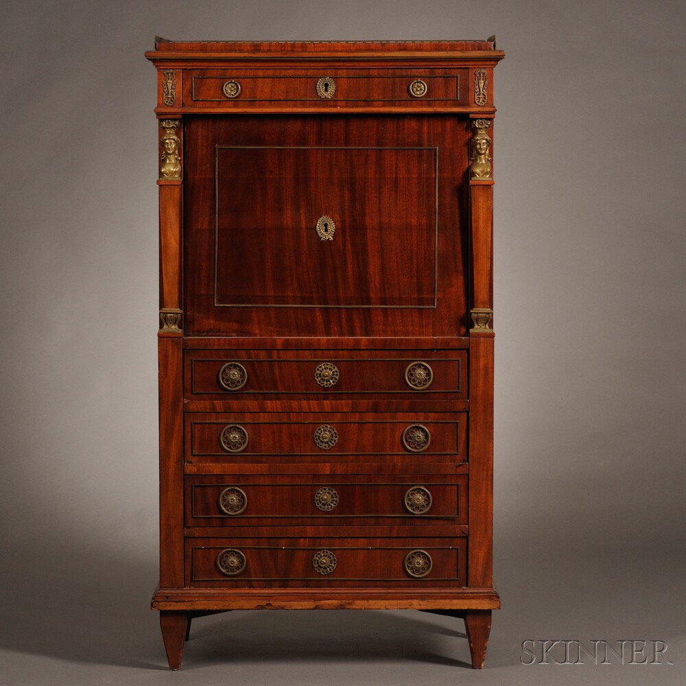 Appraisal: Neoclassical-style Mahogany Secretaire Abattant late th th century with upper