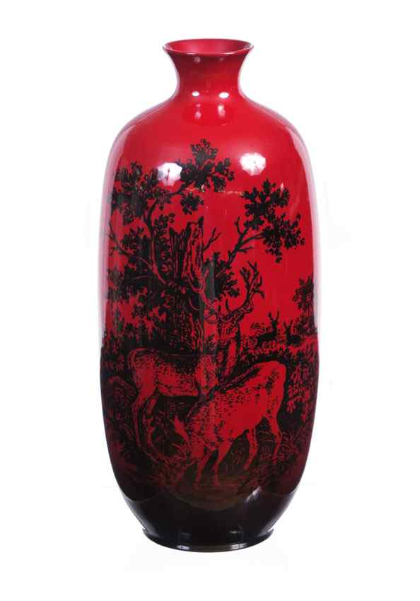 Appraisal: ROYAL DOULTON FLAMBE VASE ''Woodcut'' design of deer in landscape