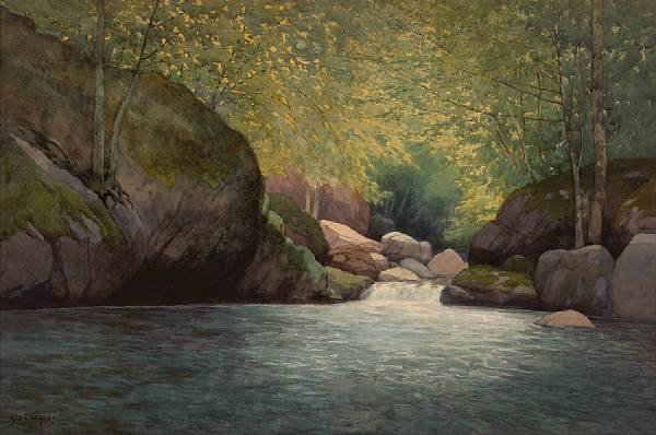 Appraisal: Lorenzo P Latimer - The Trout Pool signed and dated