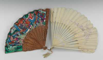 Appraisal: Two Vintage Hand Fans The first with white painted sticks