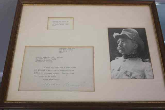 Appraisal: Teddy Roosevelt Framed Signed Letter andPhotograph From an Old Brookville