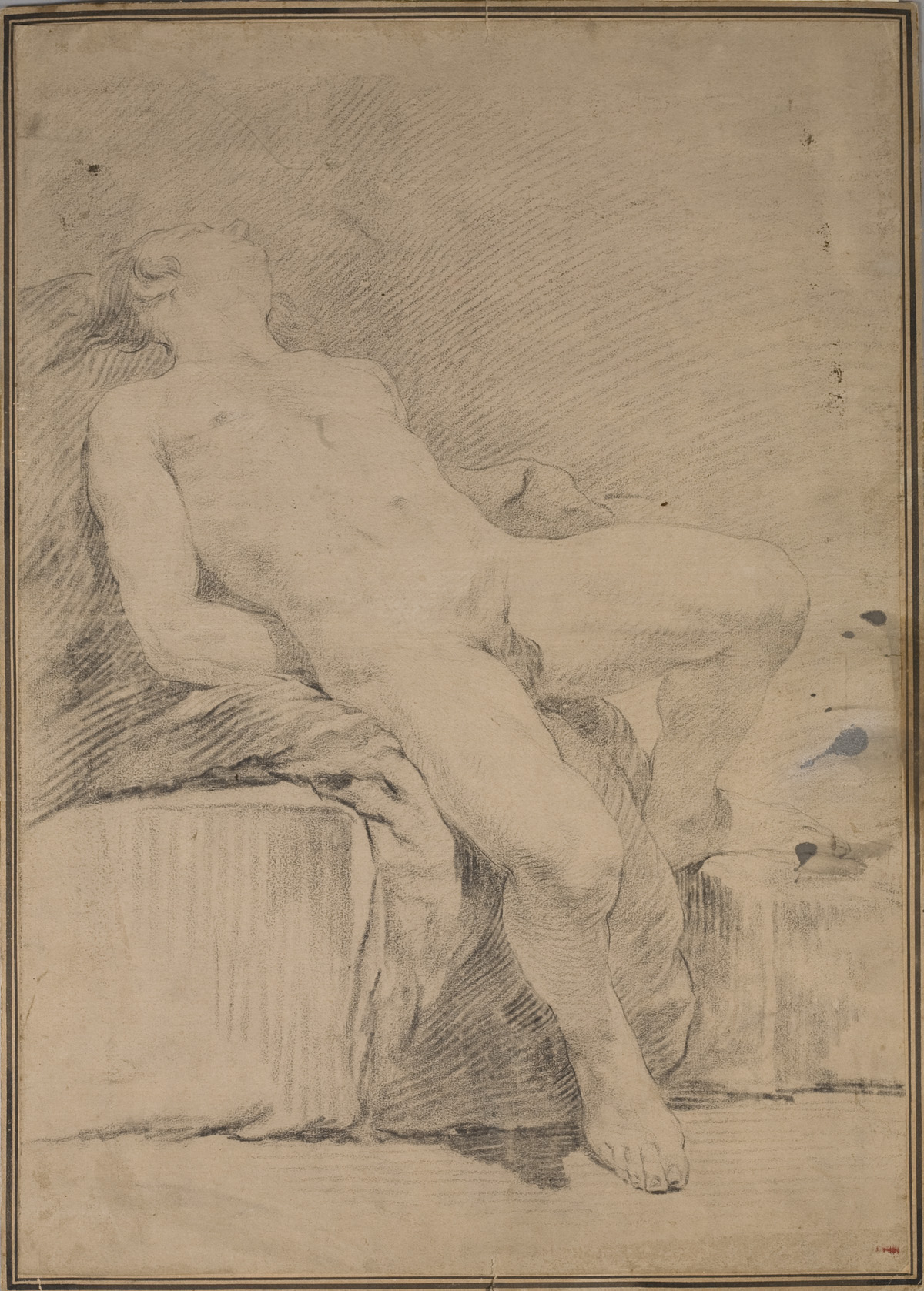 Appraisal: OLD MASTERS DRAWING OF A RECLINING NUDE MALE Black chalk